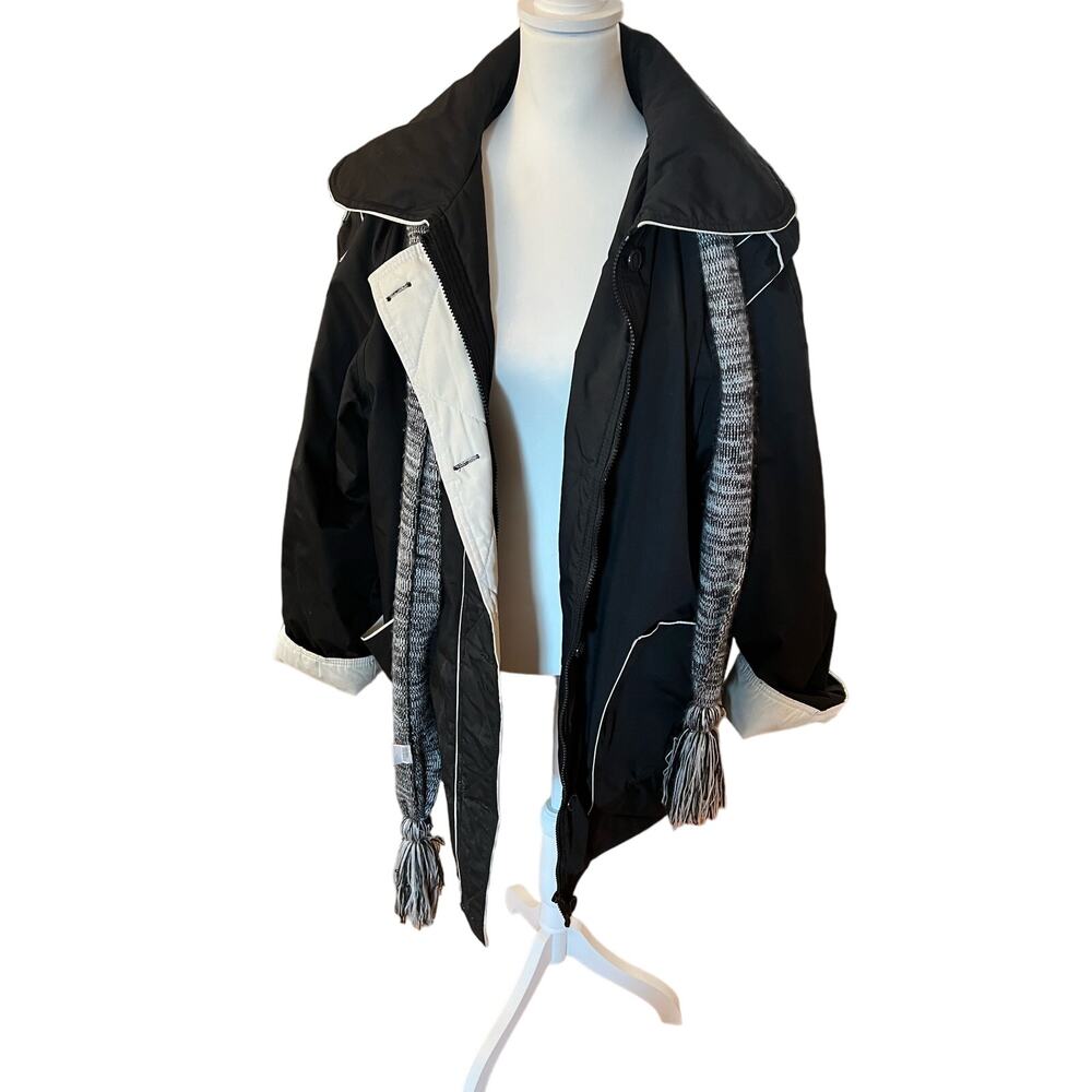 CA womens plus size 22W black parka jacket asymmetrical zip scarf detail